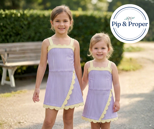 Scallop Wrap Dress - Purple & Yellow