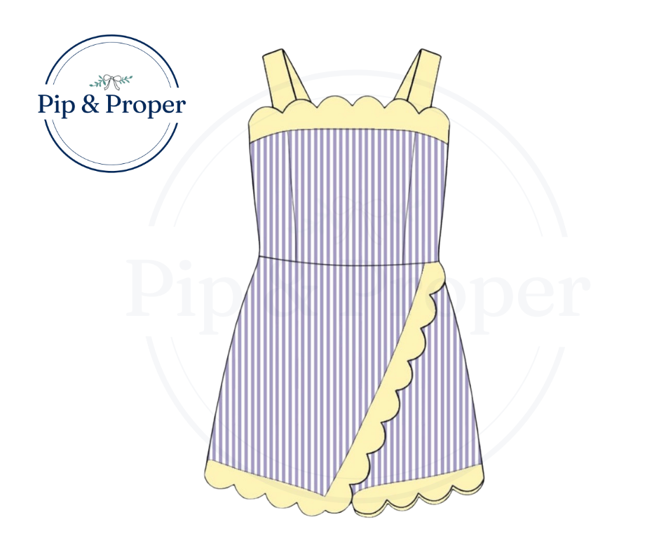 Scallop Wrap Dress - Purple & Yellow