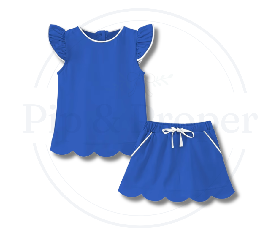 Flutter Sleeve Scallop Skirt Set - Royal