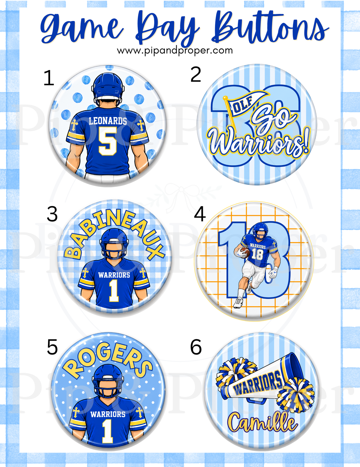 Personalized Game Day Buttons -  Fatima