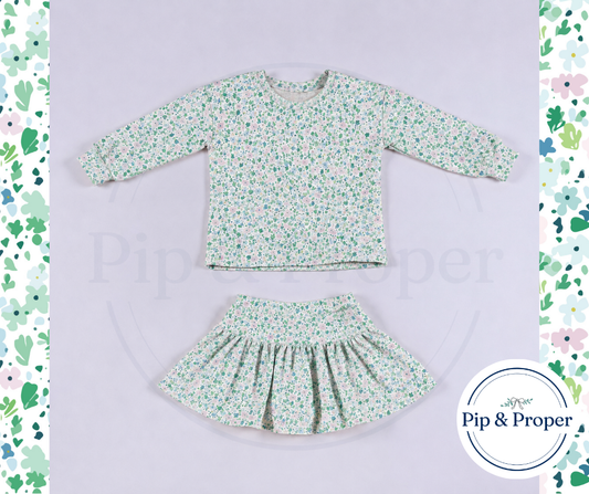 Fall Florals Skirt Set - White