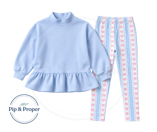 Peplum Sweatshirt Legging Set - Blue