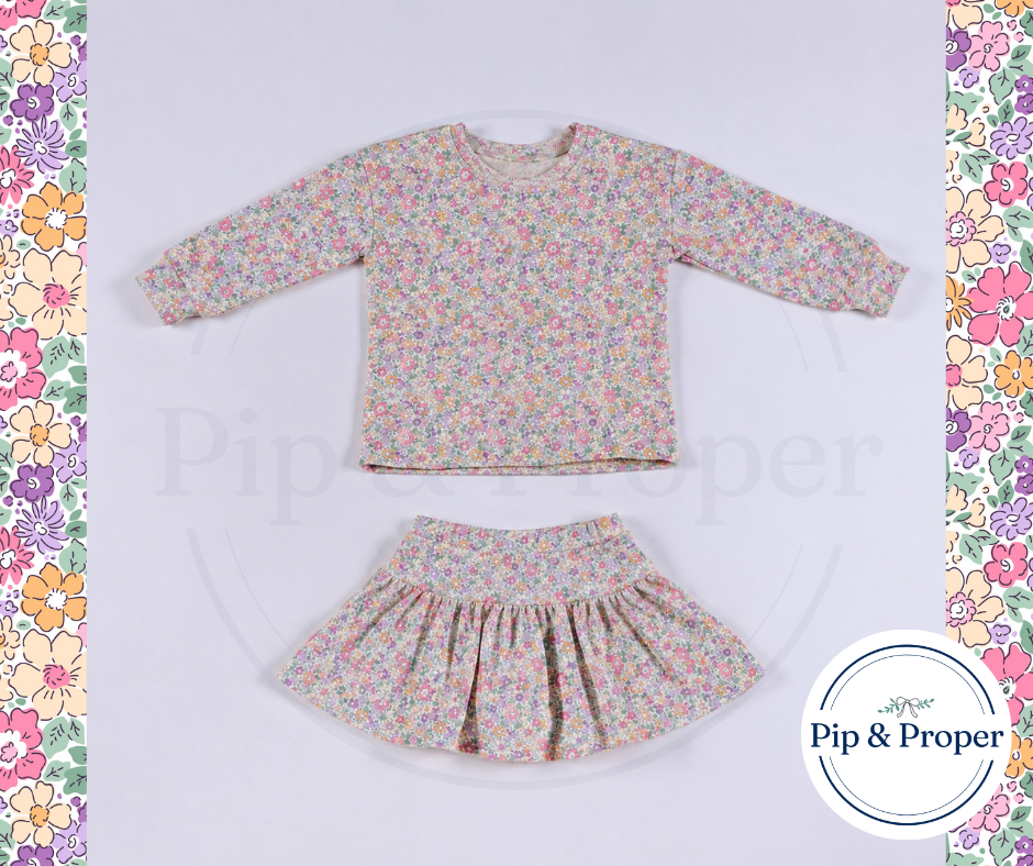 Fall Florals Skirt Set - Pink