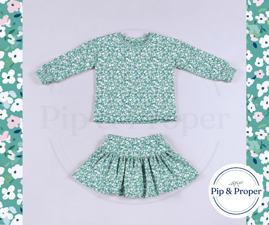 Fall Florals Skirt Set - Green