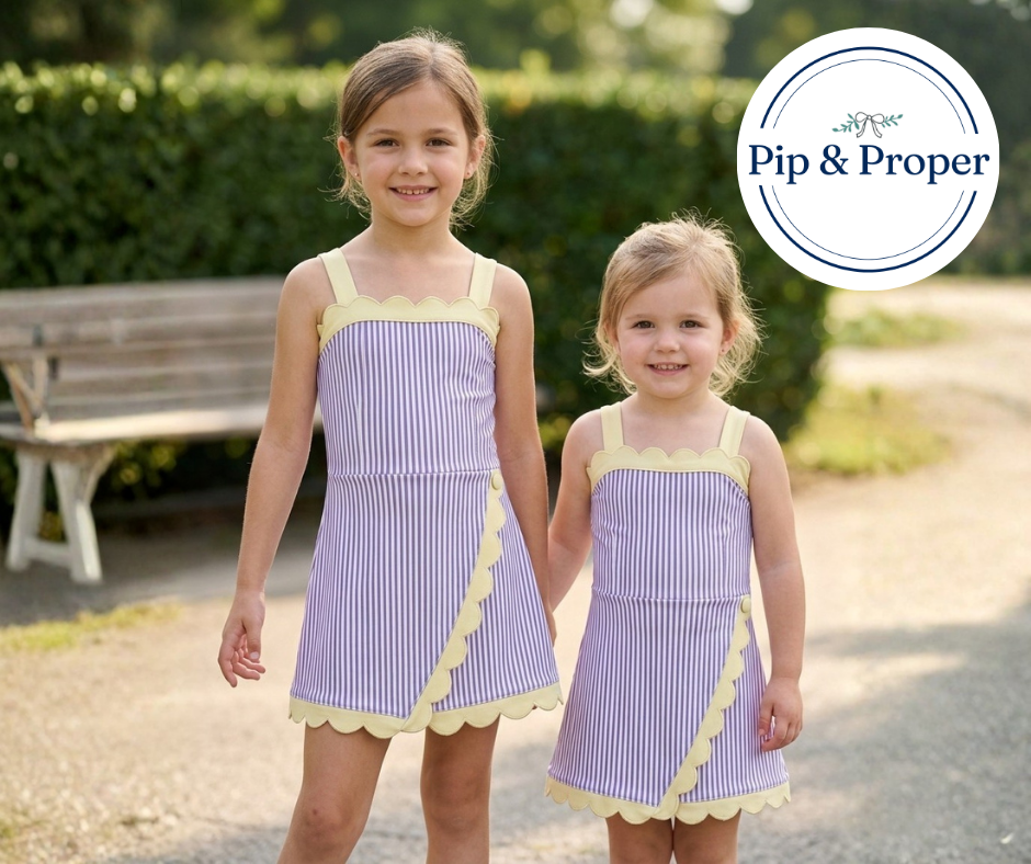 Scallop Wrap Dress - Purple & Yellow