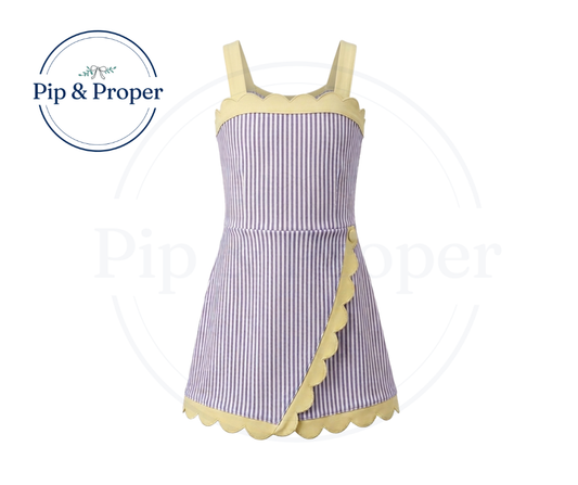 Scallop Wrap Dress - Purple & Yellow