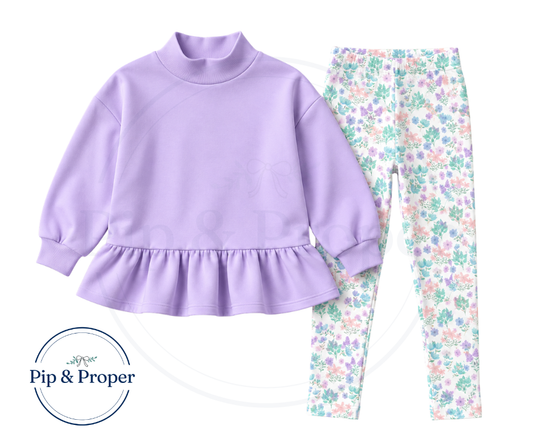 Peplum Sweatshirt Legging Set - Purple