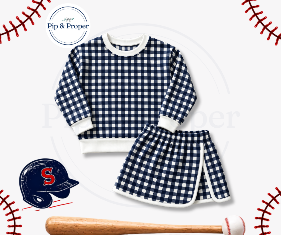 Gingham Skort Set - Navy