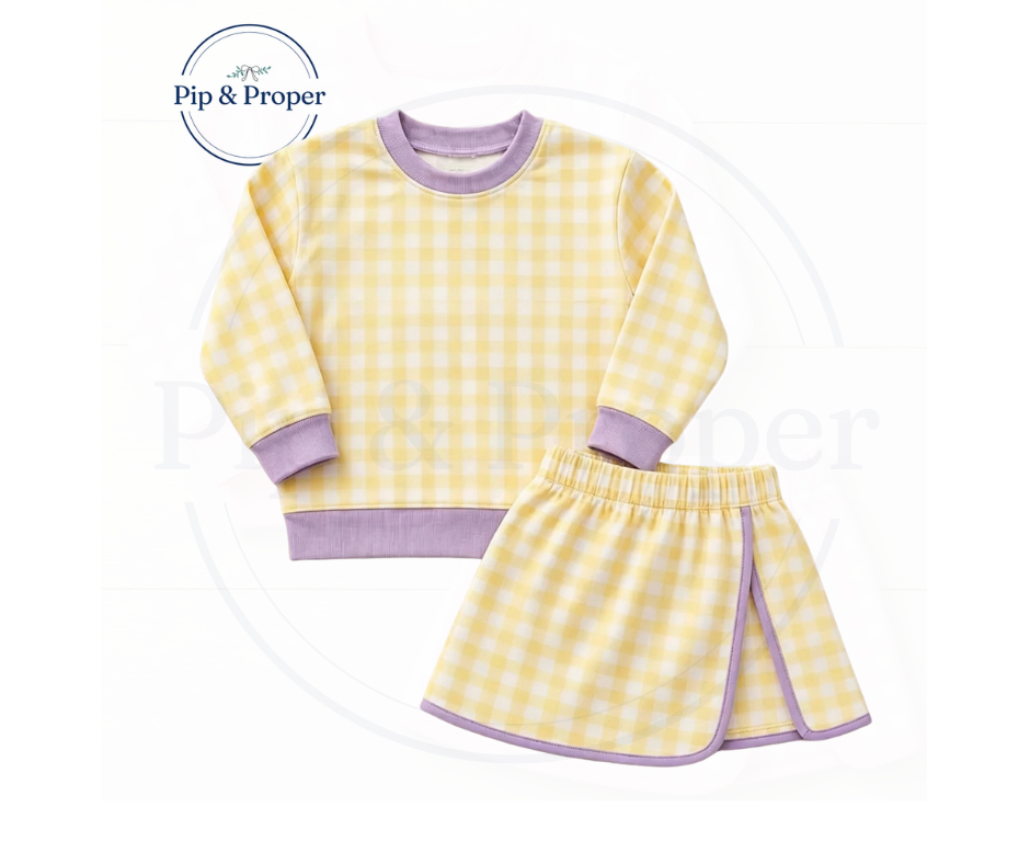Gingham Skort Set - Purple & Yellow