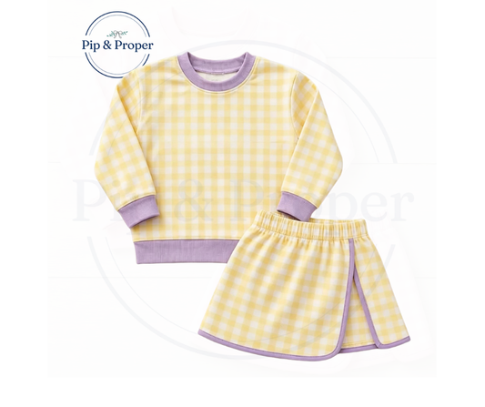 Gingham Skort Set - Purple & Yellow