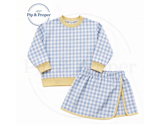 Gingham Skort Set - Blue & Yellow