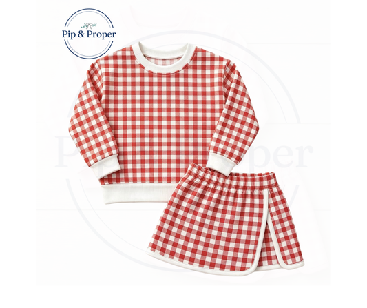 Gingham Skort Set - Red & White