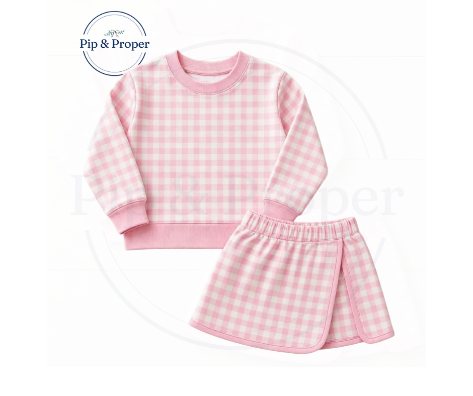 Gingham Skort Set - Pink & White