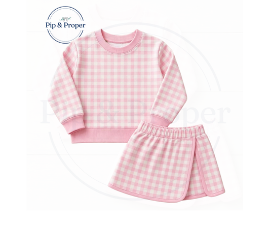 Gingham Skort Set - Pink & White